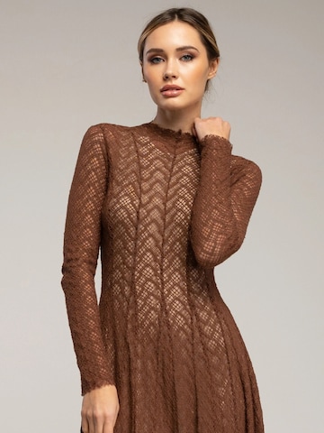 Tantra Evening dress 'Vestido largo de manga larga  de encaje con textura, falda de vuelo con pinzas (BROWN)' in Brown