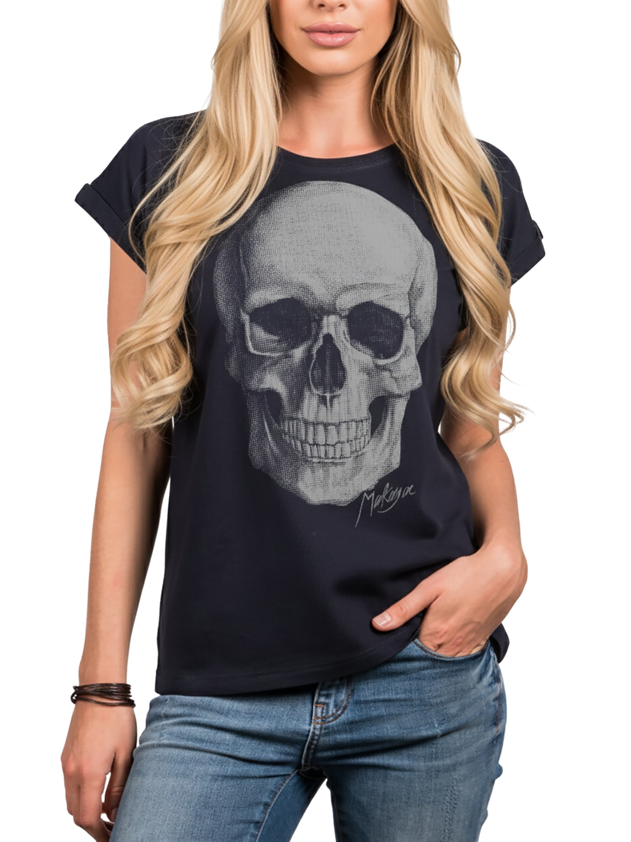 MAKAYA Shirt 'Totenkopf' in Blue: front