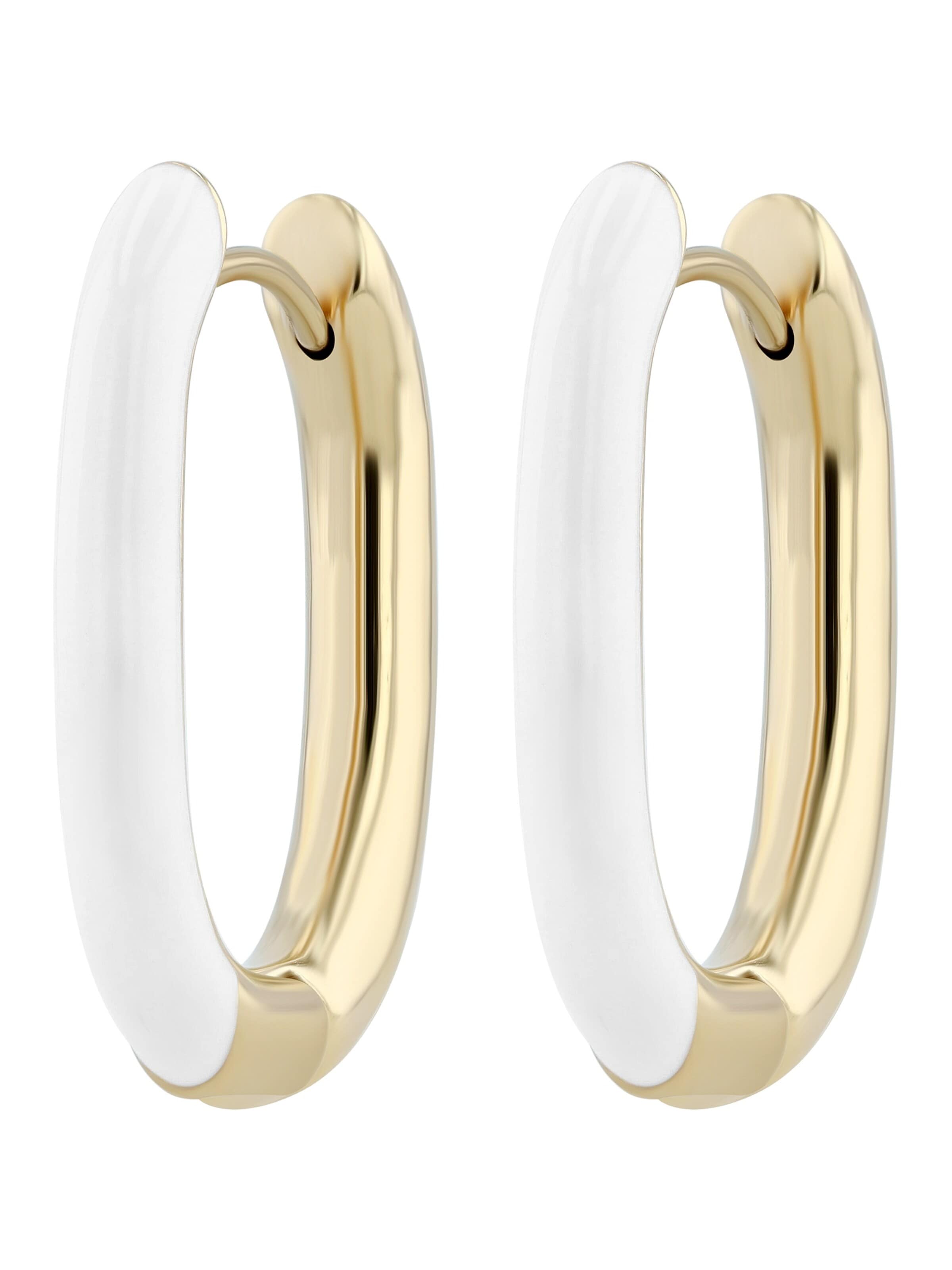 Akzent Earrings 'Edeslathl, ovales Design, Emaille in weiß, goldfarbig' in Gold