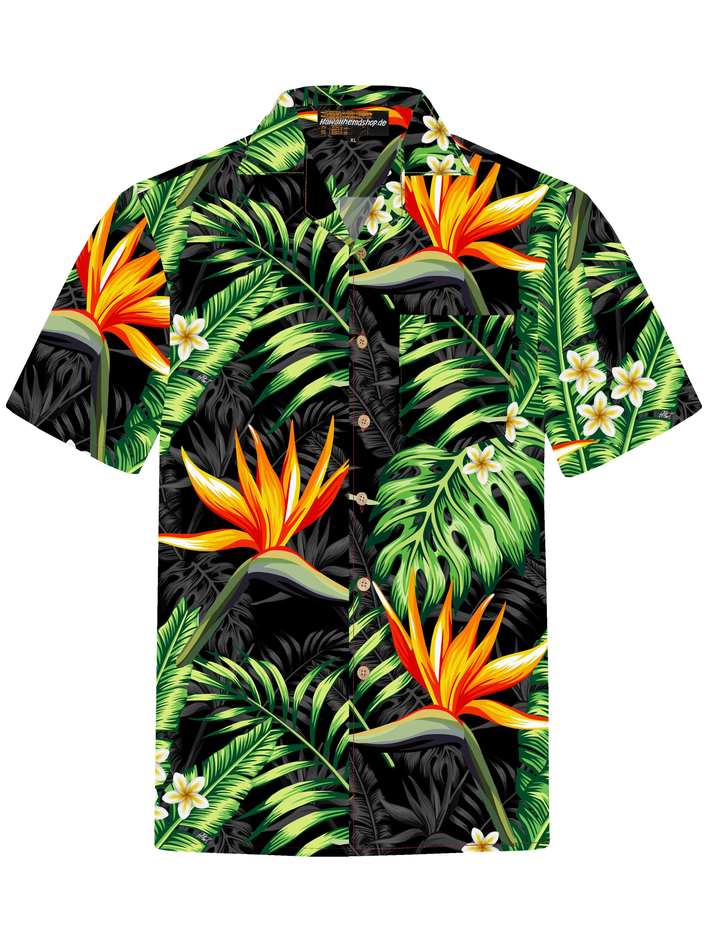 Hawaiihemdshop.de - Ajuste regular Camisa &#x27;Bird of Paradise&#x27; en negro: frente