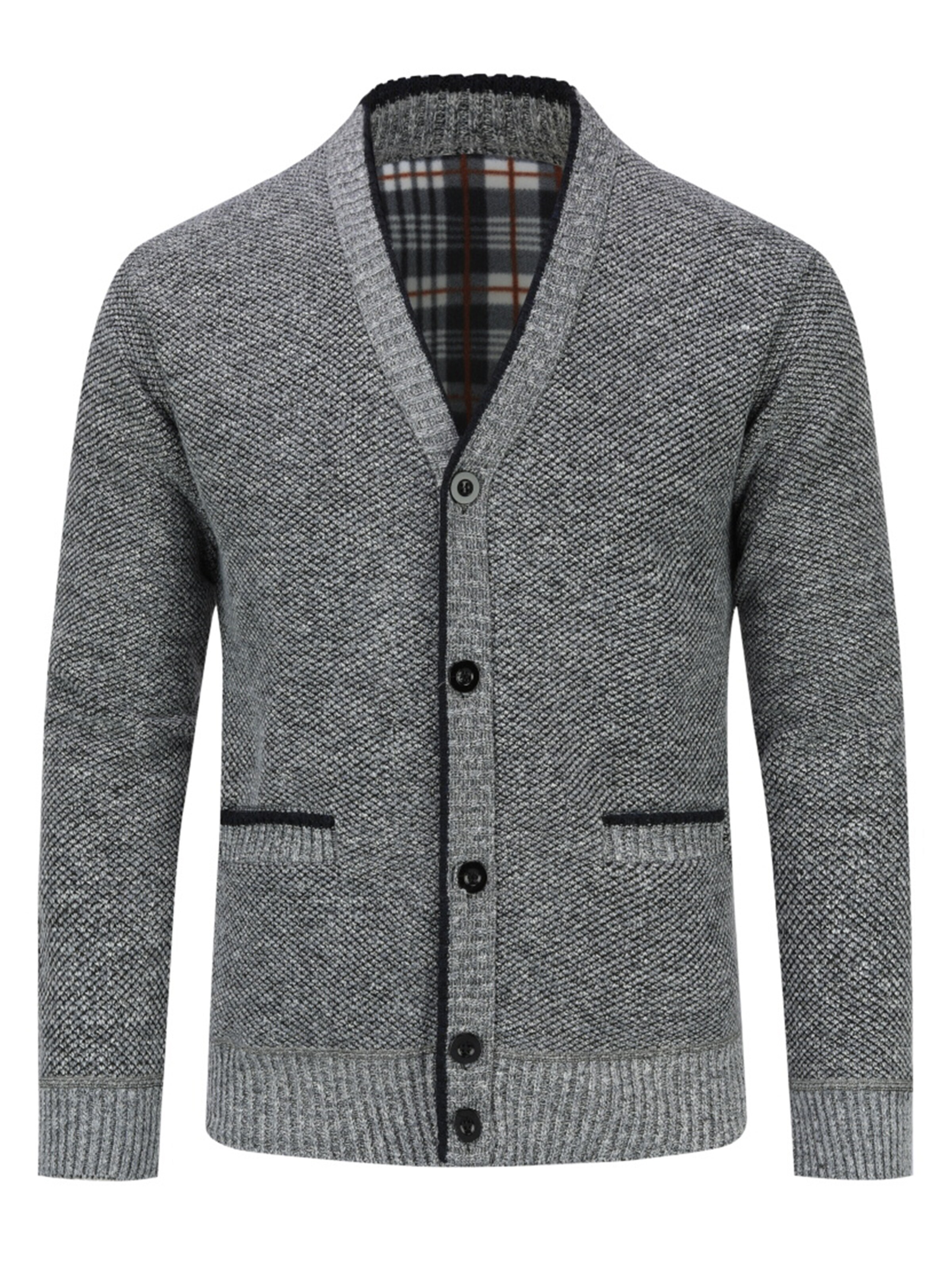 ALLTHEMEN Knit Cardigan in Grey: front