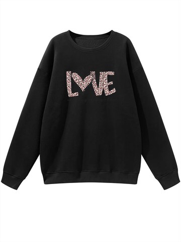 GORHEY Sweatshirt 'Women's Pullover with Leopard Print Heart, Loose Fleece Pullover for Autumn/Winter' in Zwart