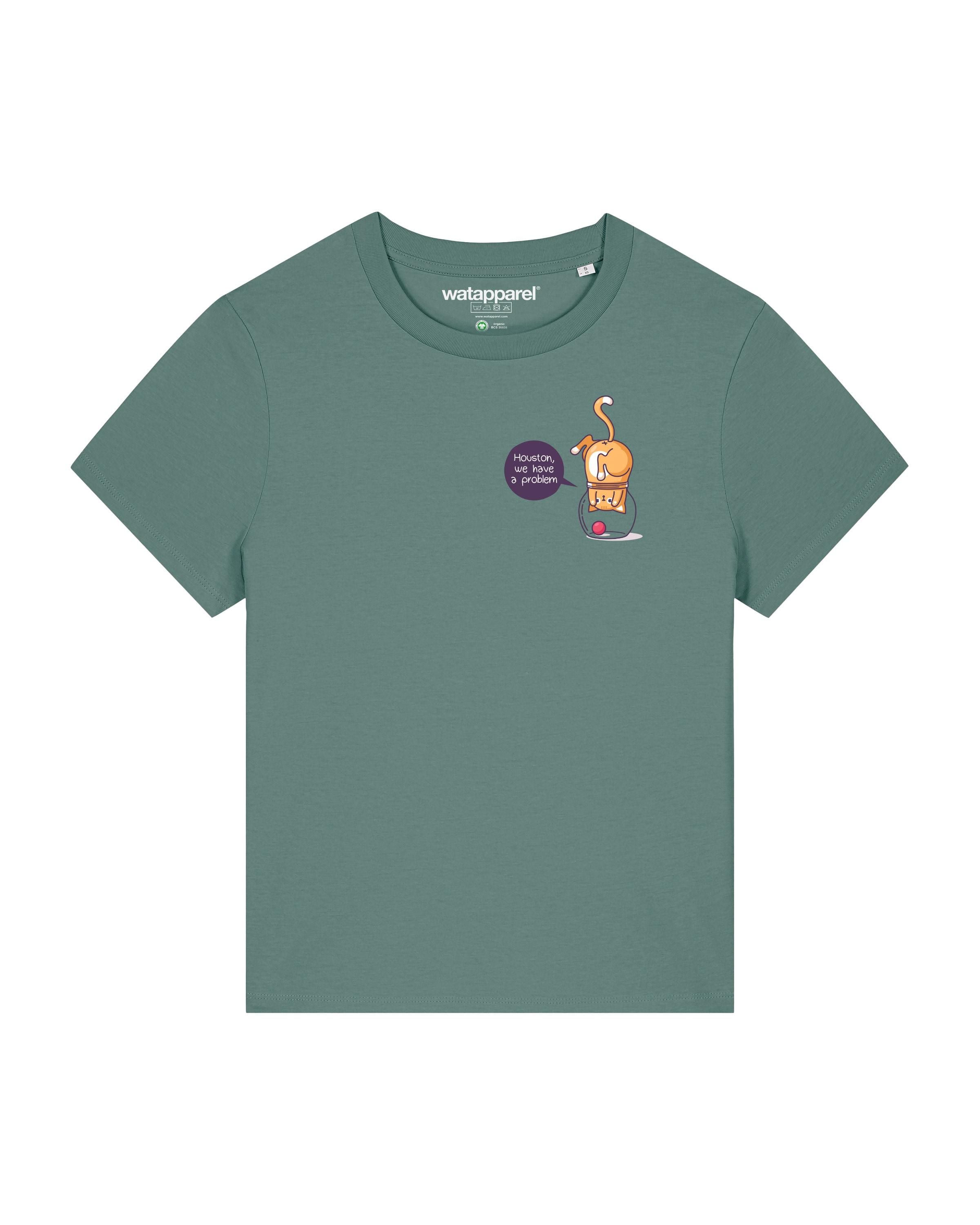 Watapparel Shirt ' Funny Cat ' in Groen: voorkant