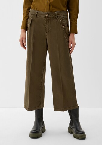 Wide Leg Pantalon à plis s.Oliver en vert : devant