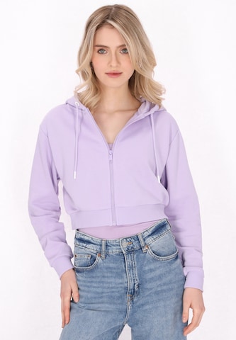 MYMO Zip-Up Hoodie 'Back To School' in Purple: front
