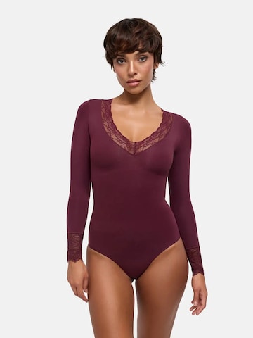 cfab - Body moldeador 'Clean Longsleeve V-Neck with Lace Sculpting Bodysuit with Slip' en rojo