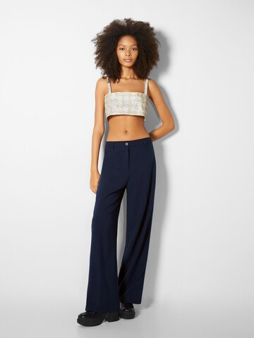 Bershka Wide leg Pleated Pants in Blue