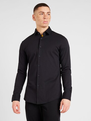 Coupe slim Chemise 'P-HANK' BOSS en noir : devant