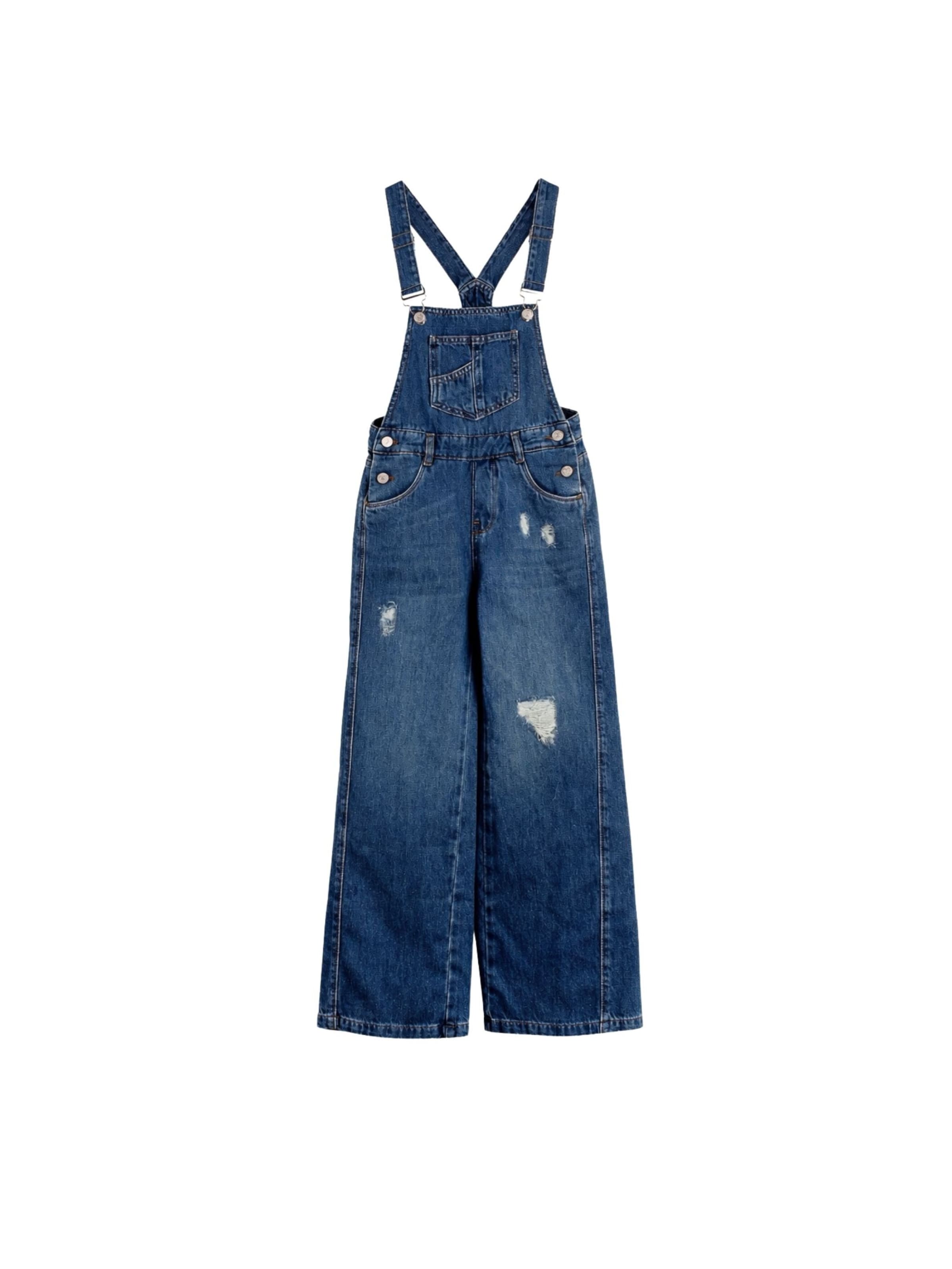 Solang Jumpsuit Denim Overall Latzhose Used Optik in Blau: Vorderseite