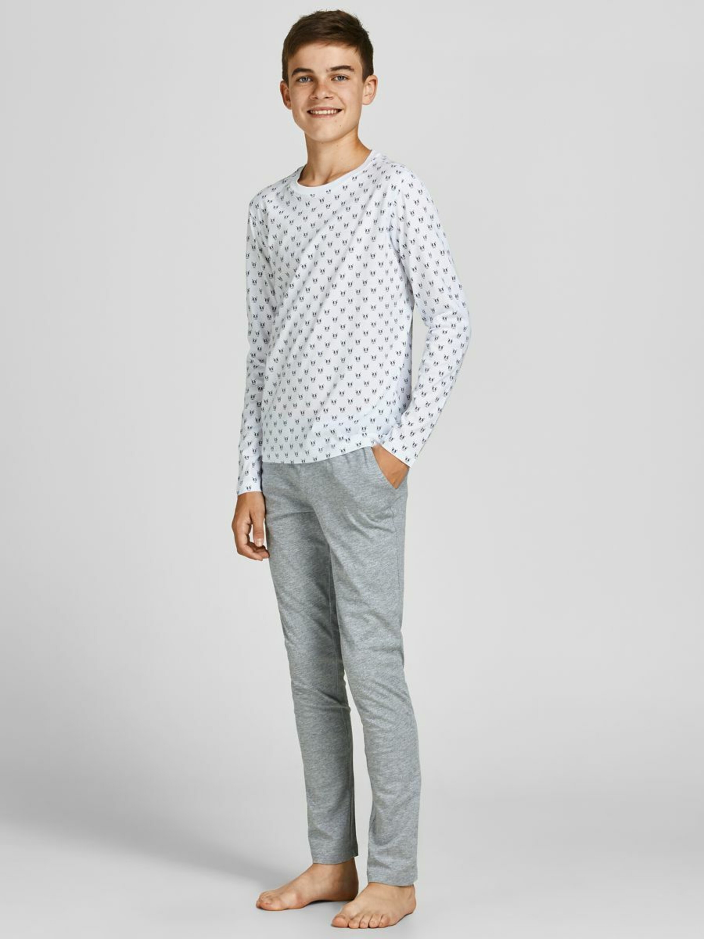 Kinder Teens (Gr. 140-176) Jack & Jones Junior Schlafanzug 'Denim Hund' in Grau, Weiß - FU28942 Kinder Teens (Gr. 140-176) Jack & Jones Junior Schlafanzug 'Denim Hund' in Grau, Weiß - FU28942