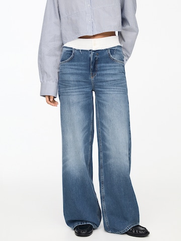 Pull&Bear Wide leg Jeans in Blauw: voorkant