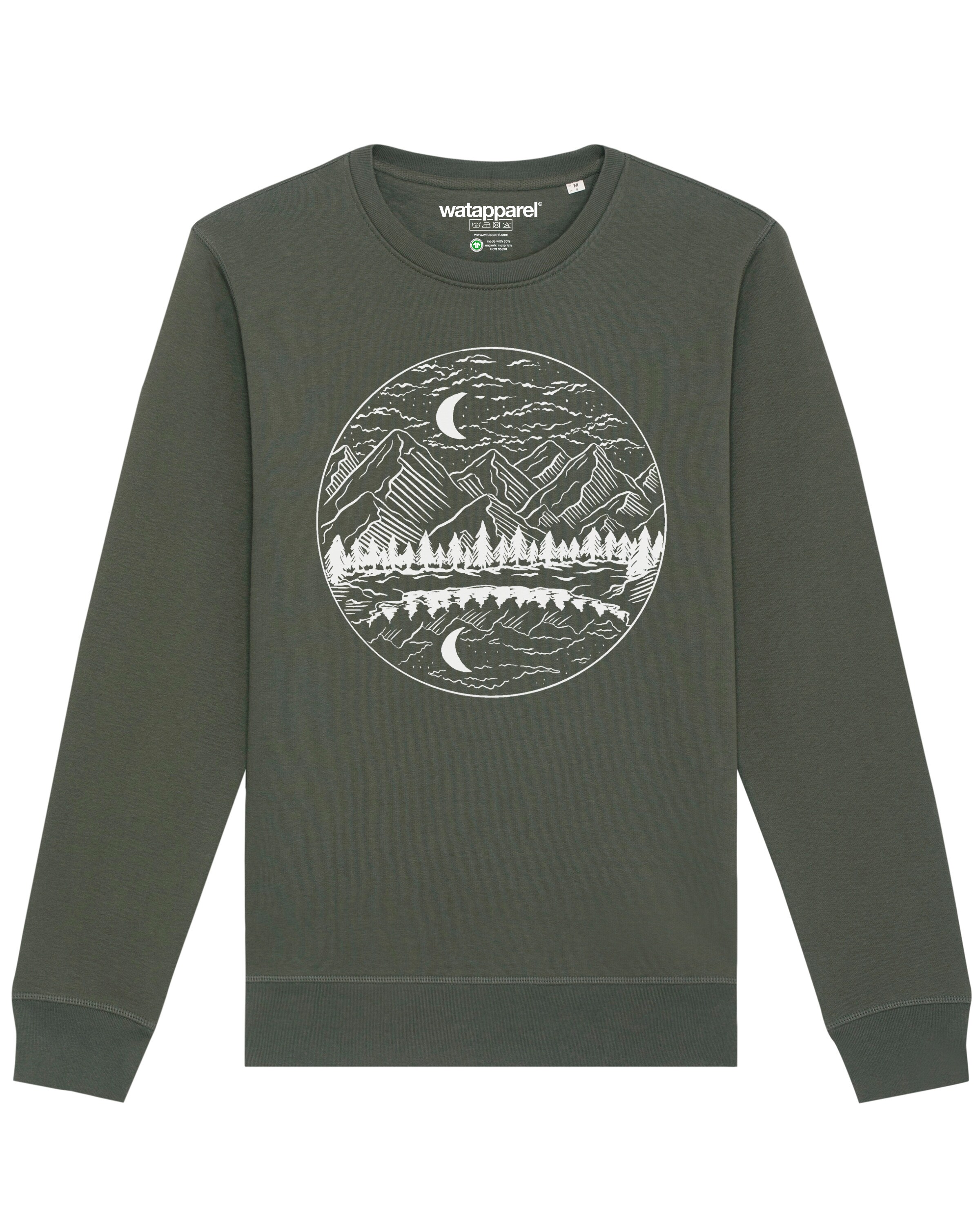 Watapparel Sweatshirt ' Mountains by night ' in Groen: voorkant