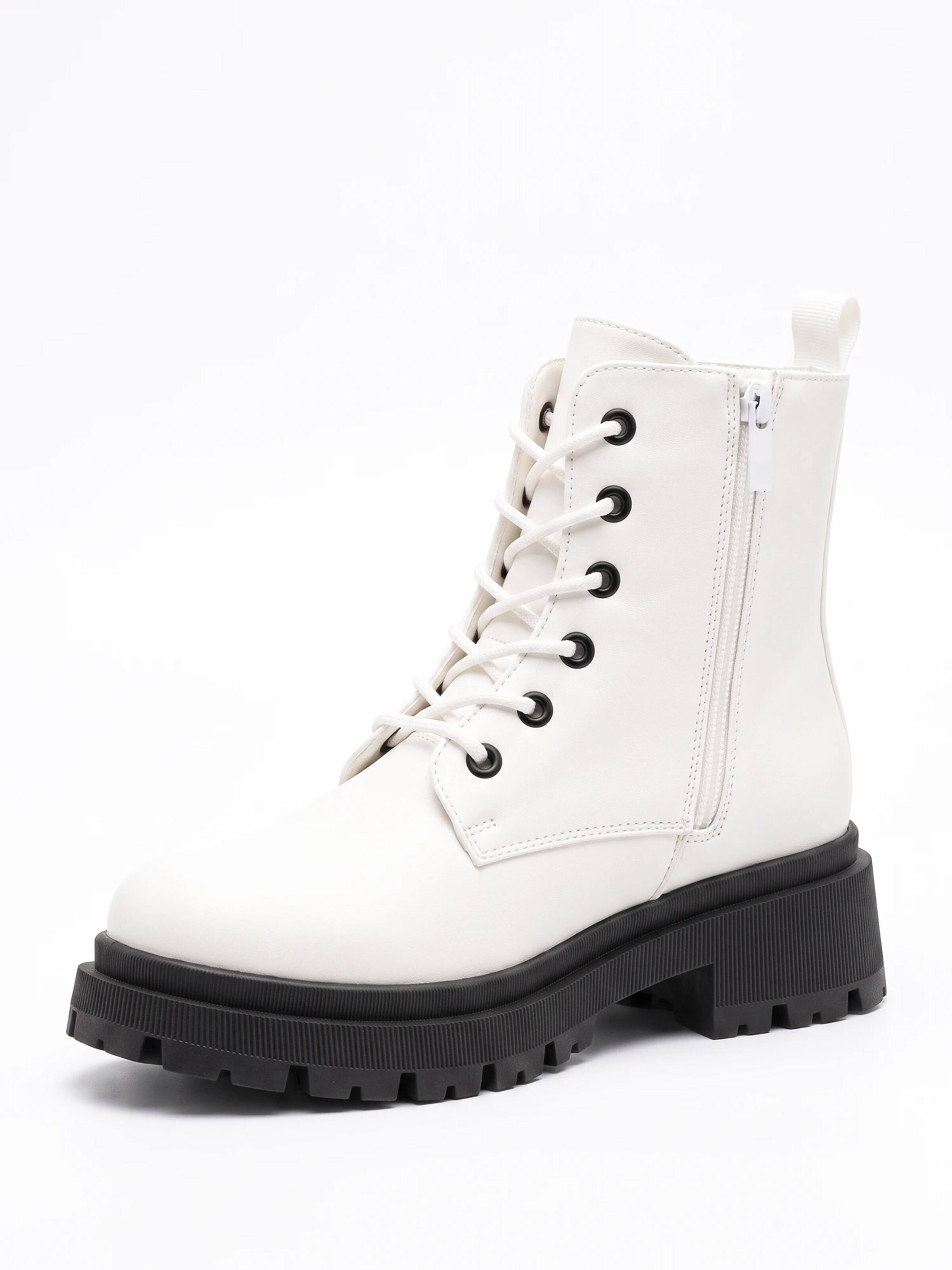 TorWeit Enkellaarsje 'Side Zip Lace Up Boots' in Wit