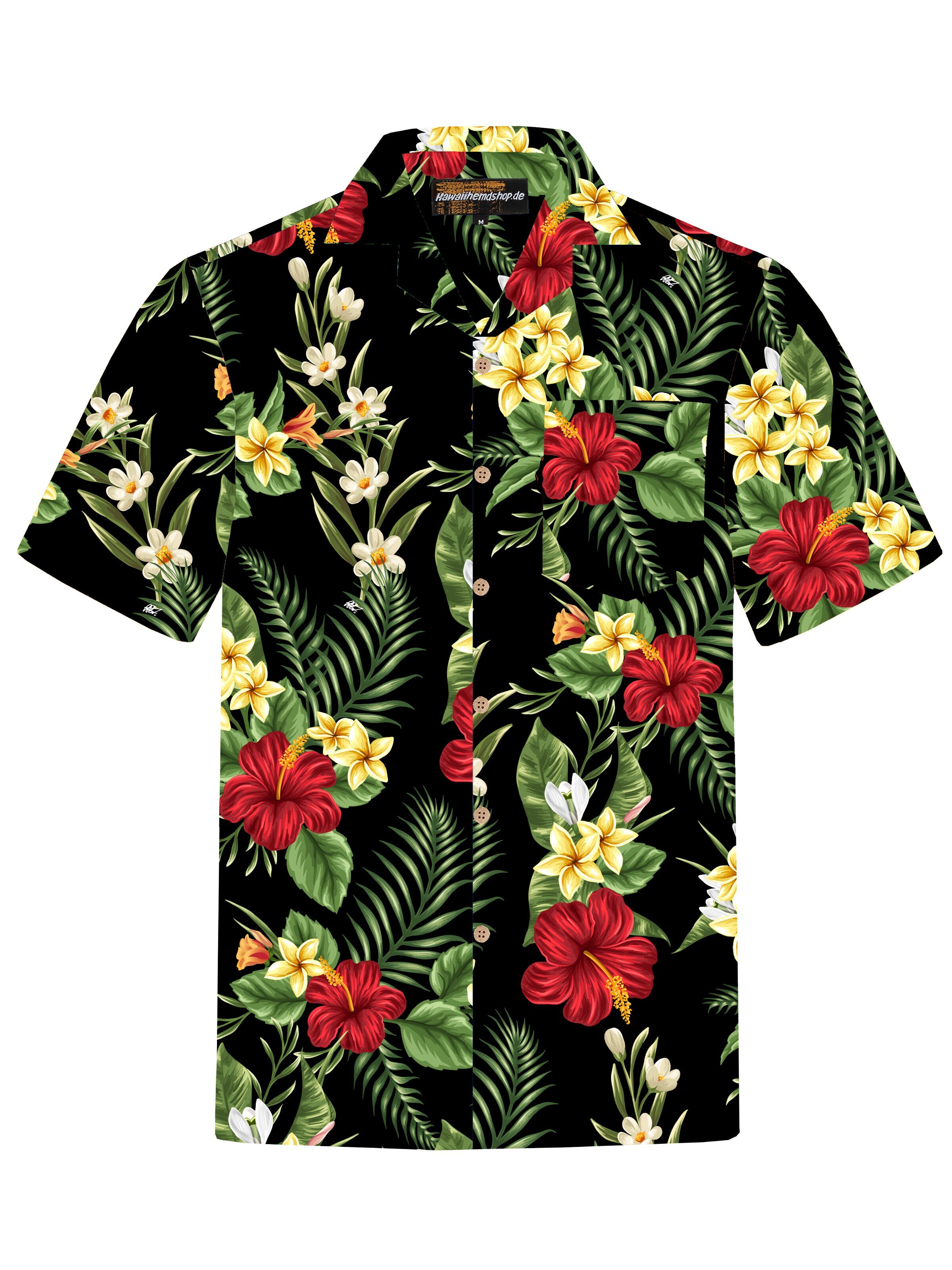 Hawaiihemdshop.de - Ajuste regular Camisa 'Hawaiihemd "Colourful Flowers"' en negro: frente