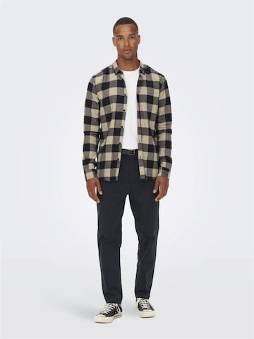 Only & Sons Слим Рубашка 'Gudmund' в Бежевый