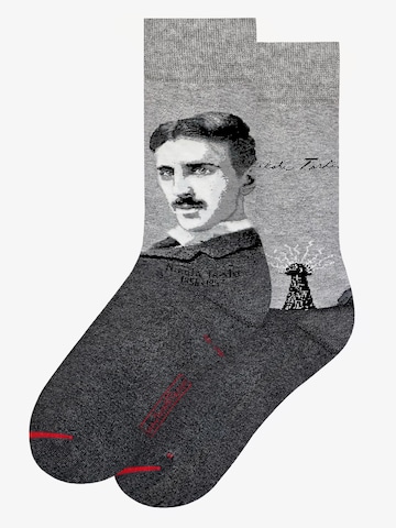 MuseARTa Socks 'Science & History - Nikola Tesla' in Grey: front