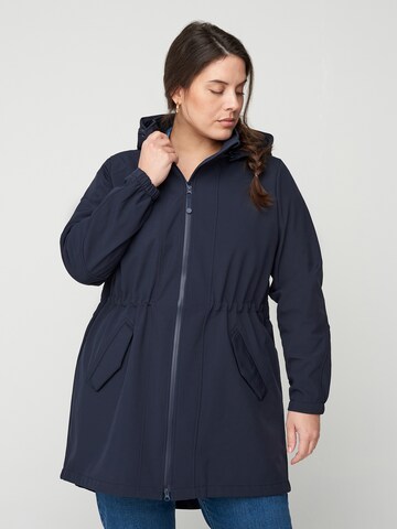 Zizzi Between-Seasons Coat in Blue: front