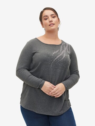 Zizzi Blouse 'VLUCCA' in Grijs: voorkant