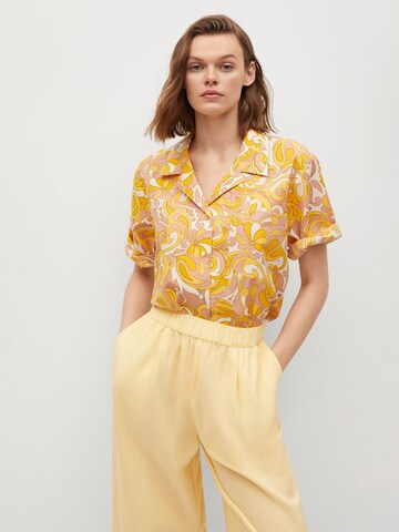 MANGO Wide leg Pleat-Front Pants 'Wave' in Yellow