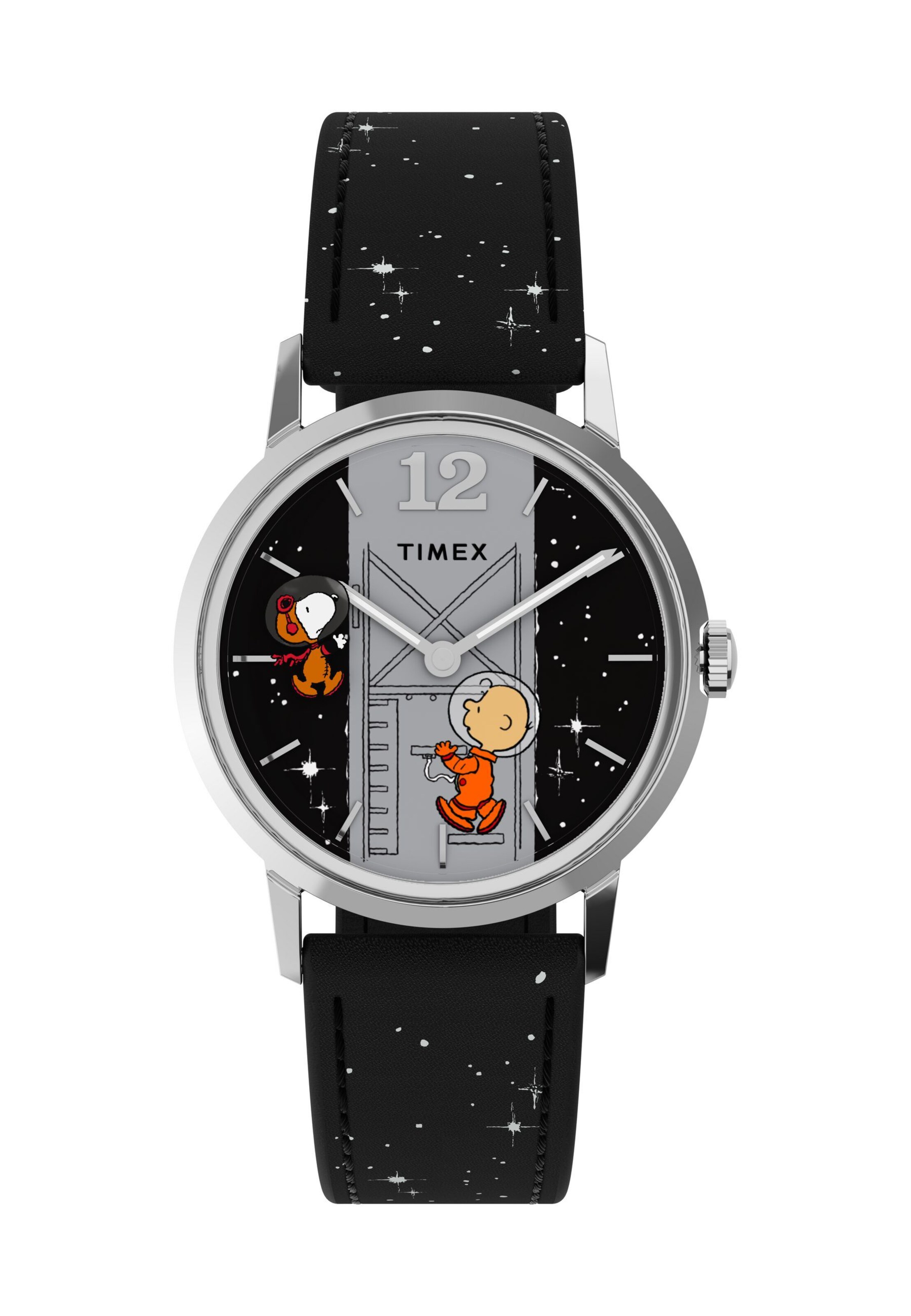 TIMEX Analoguhr 'Timex x Peanuts® Marlin® Hand-Wound Space' in Schwarz: Vorderseite