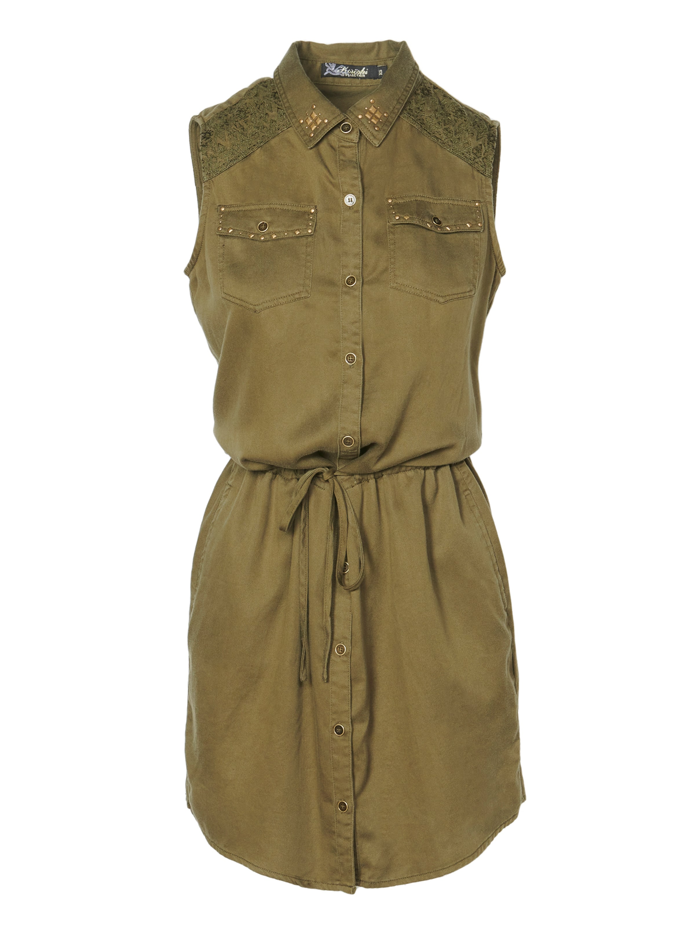 KOROSHI - Vestido camisero en verde: frente