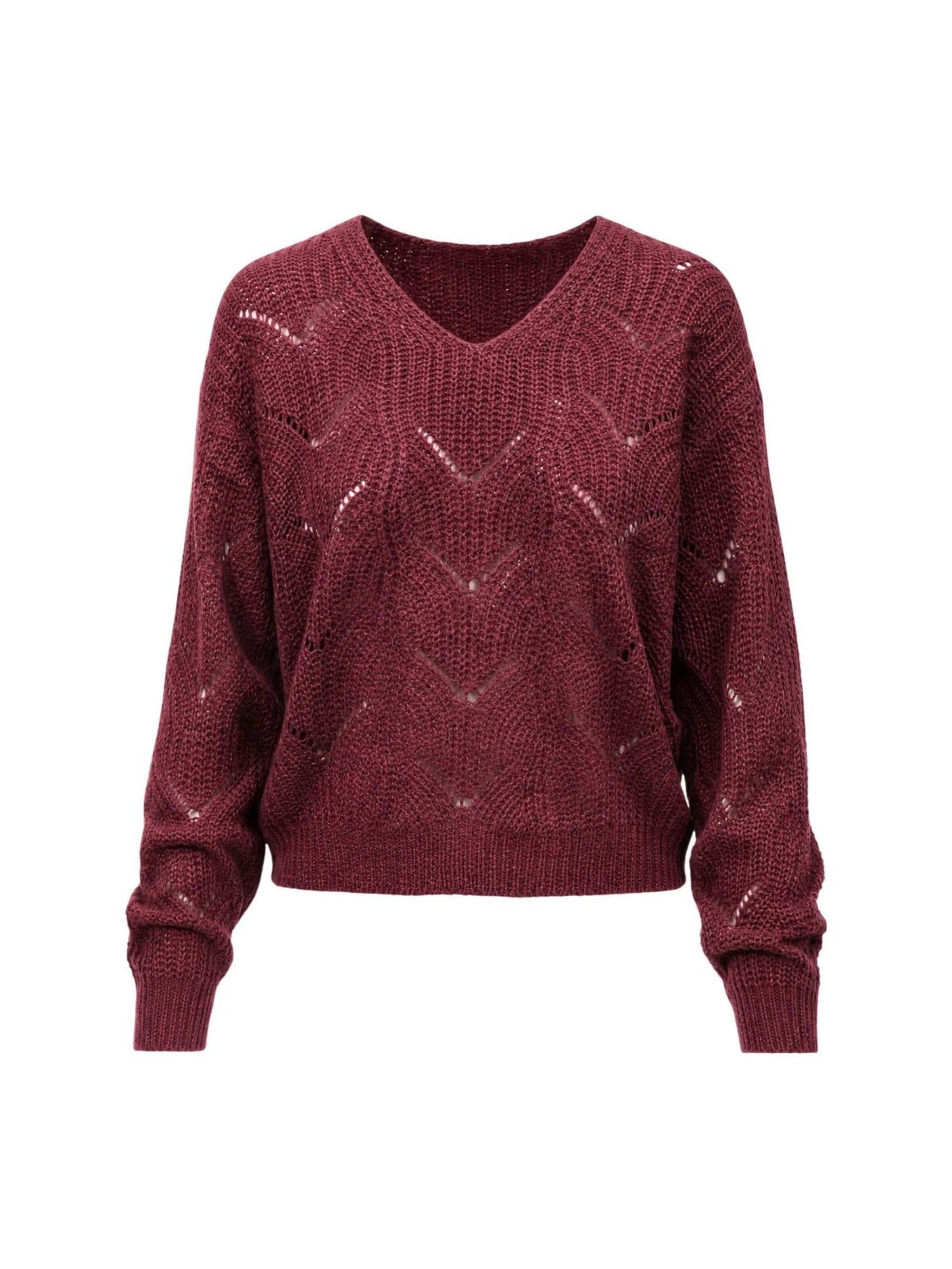 Pullover 'JDYBADUT L/S V-NECK STRUC GLITT PULL KNT 15302387' di JDY in rosso