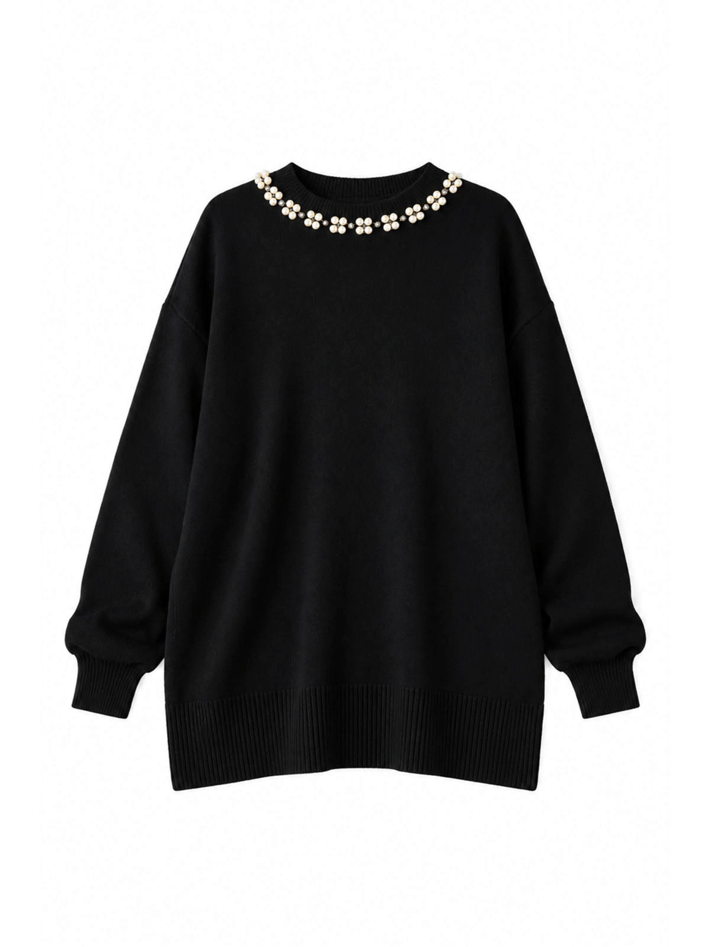 Pull-over 'Sweater With Pearl Collar' Touché Privé en noir : devant