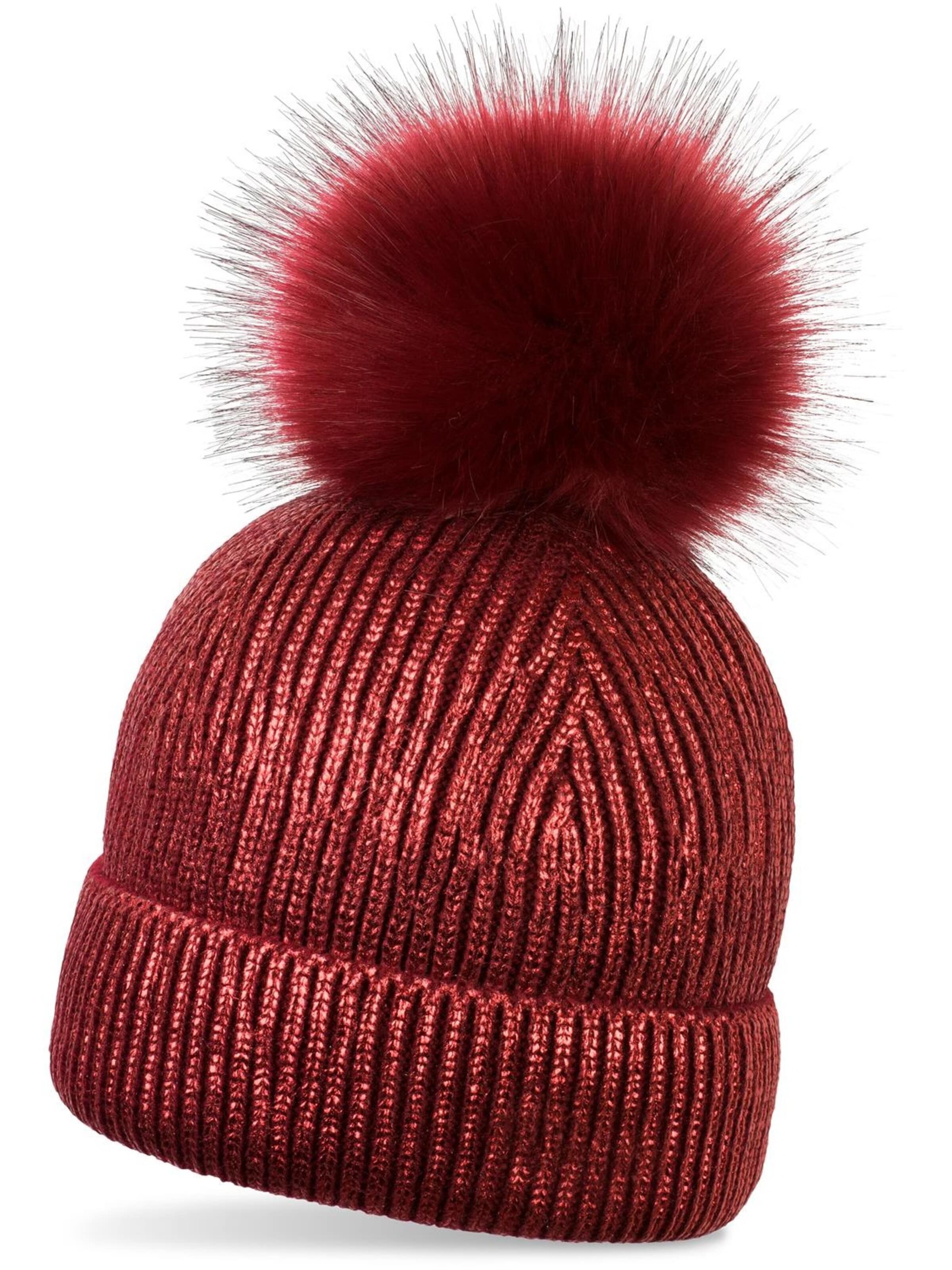 styleBREAKER Mütze 'Metallic Winter Strick Bommelmütze'‌‌‌‌‌‌‌‌‌‌ in 56-61 in bordeaux, Produktansicht