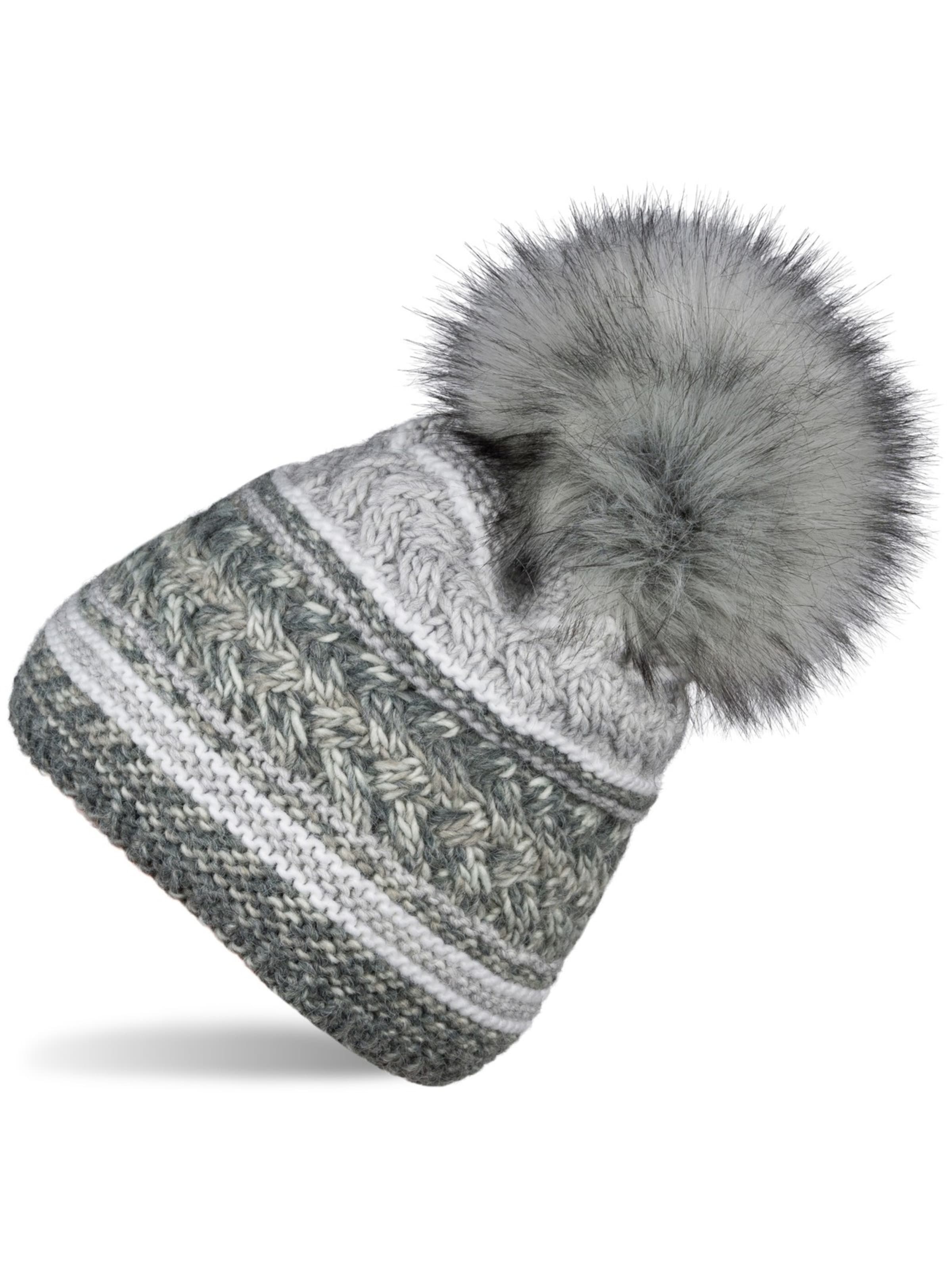 styleBREAKER Beanie 'Strick Bommelmütze mit buntem Mustermix' in Light grey, Item view