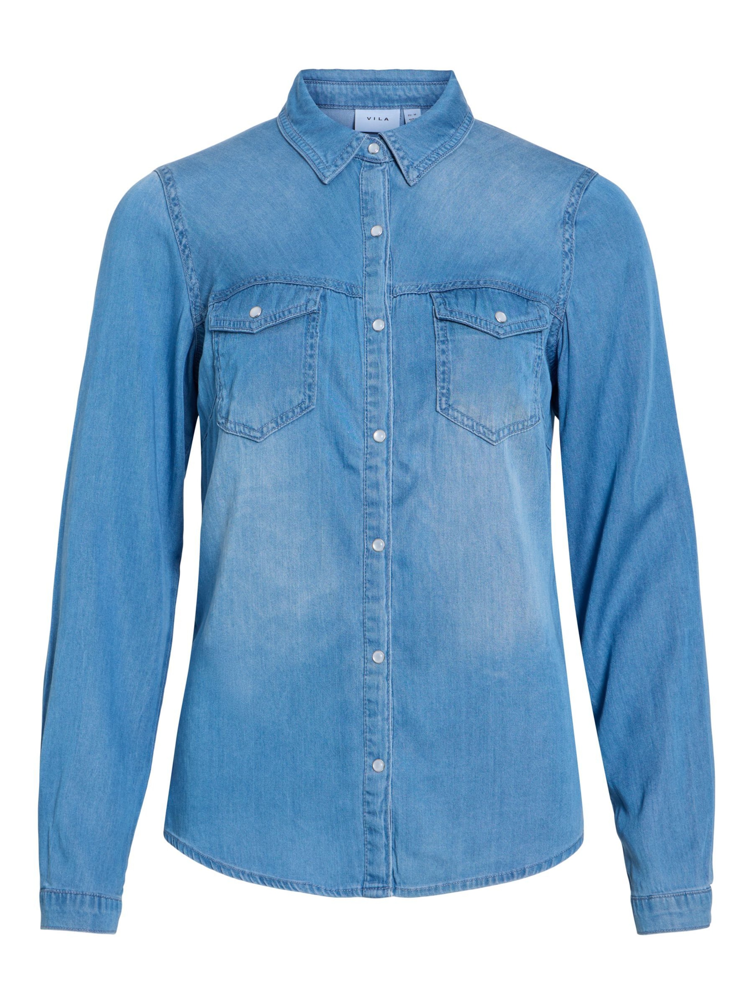VILA Skinny Bluse 'VIBista' in Blau: Vorderseite