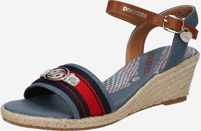 Sandale cu baretă Dockers by Gerli pe albastru denim / maro / roșu / argintiu, Vizualizare produs