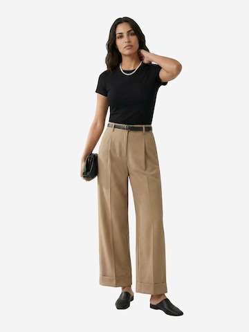 My fashion - Perna larga Calças com vincos em castanho