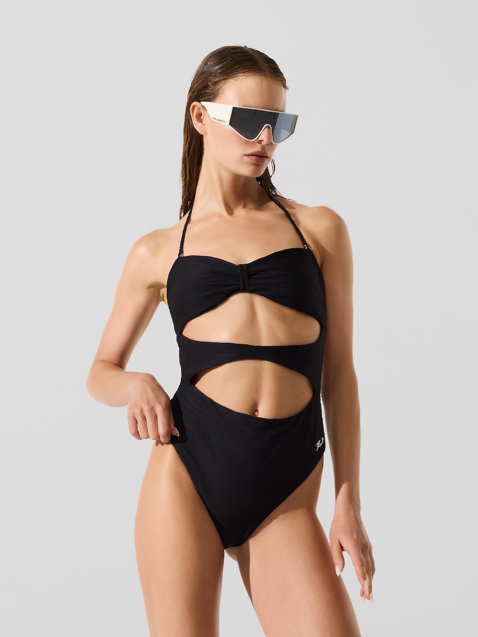Bandeau Costum de baie întreg de la Karl Lagerfeld pe negru: față