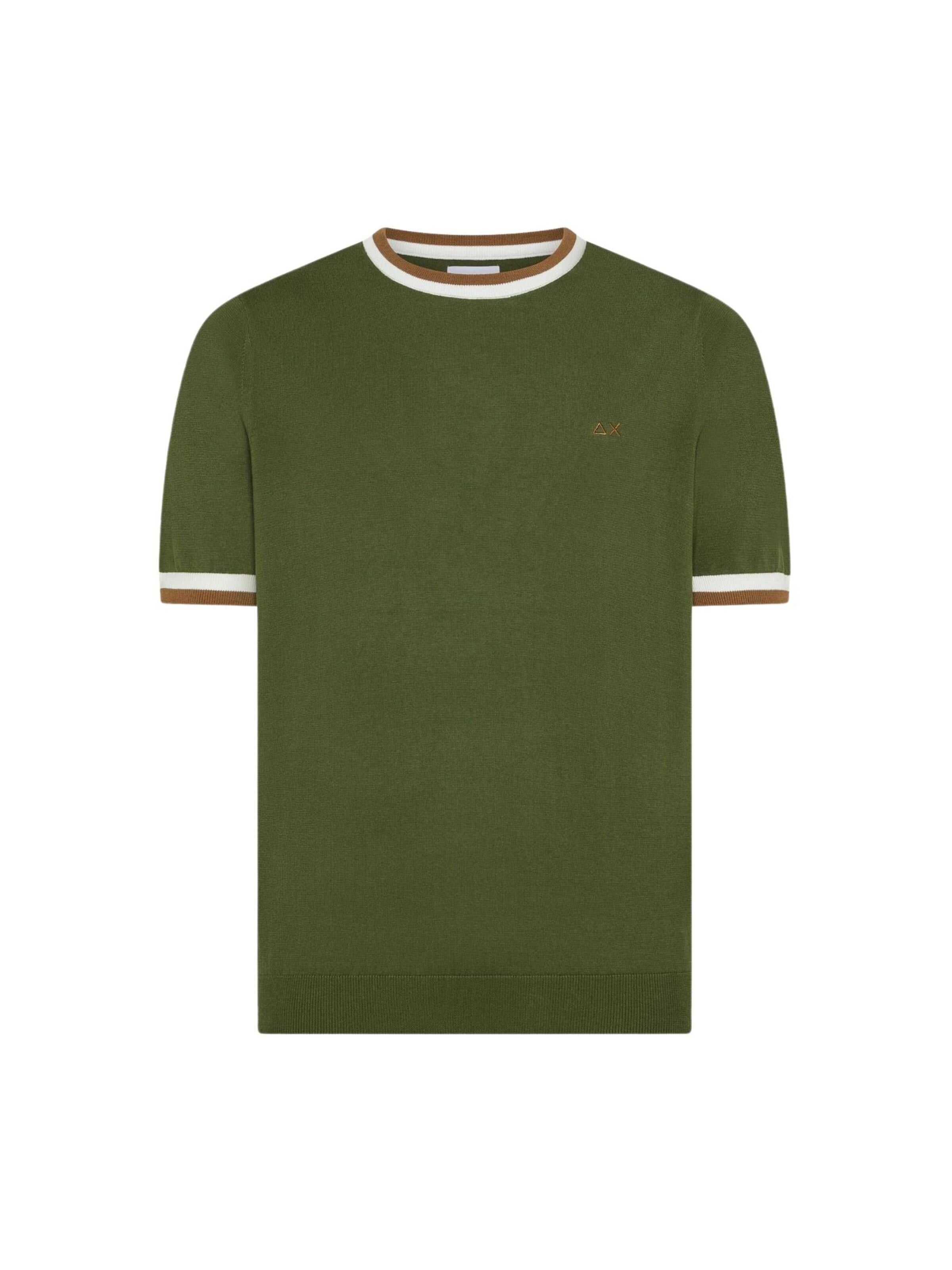 SUN68 Sweter 'SUN68 T-SHIRT SWEATER STRIPES DETAILS S/S T-SHIRT' w kolorze zielony: przód