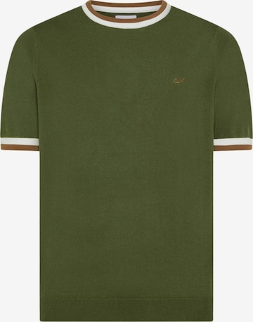 SUN68 Sweter 'SUN68 T-SHIRT SWEATER STRIPES DETAILS S/S T-SHIRT' w kolorze zielony: przód