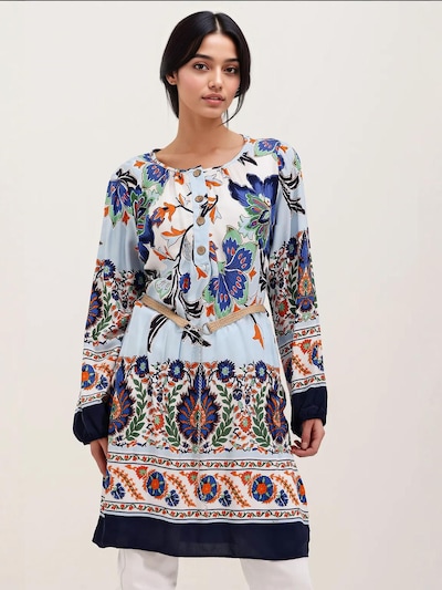 Bigdart Dress in marine blue / Pastel blue / Light green / Light orange, Item view