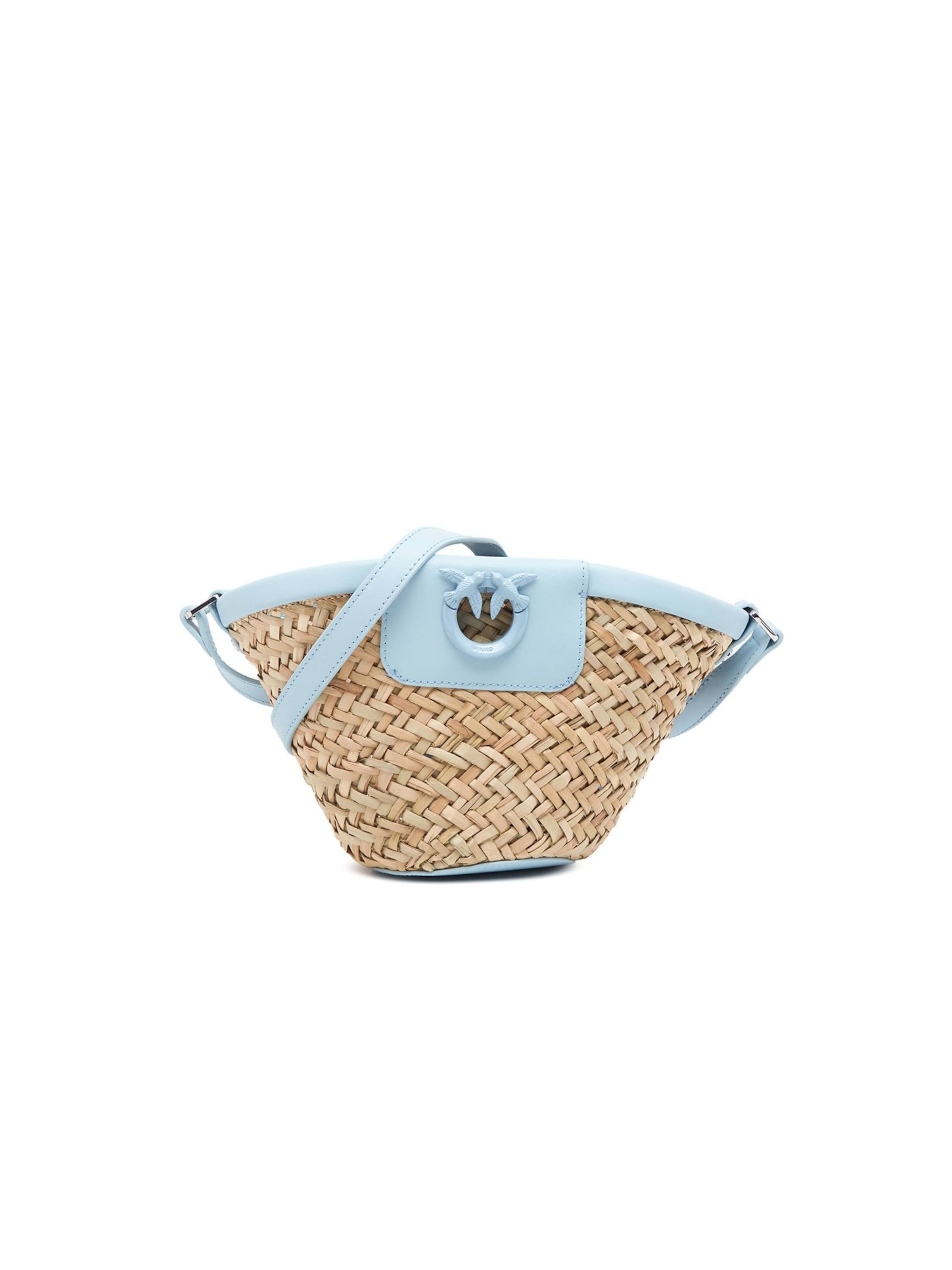 PINKO Handtas 'Love Summer Bucket Rafia + Vitello Seta' in Beige: voorkant