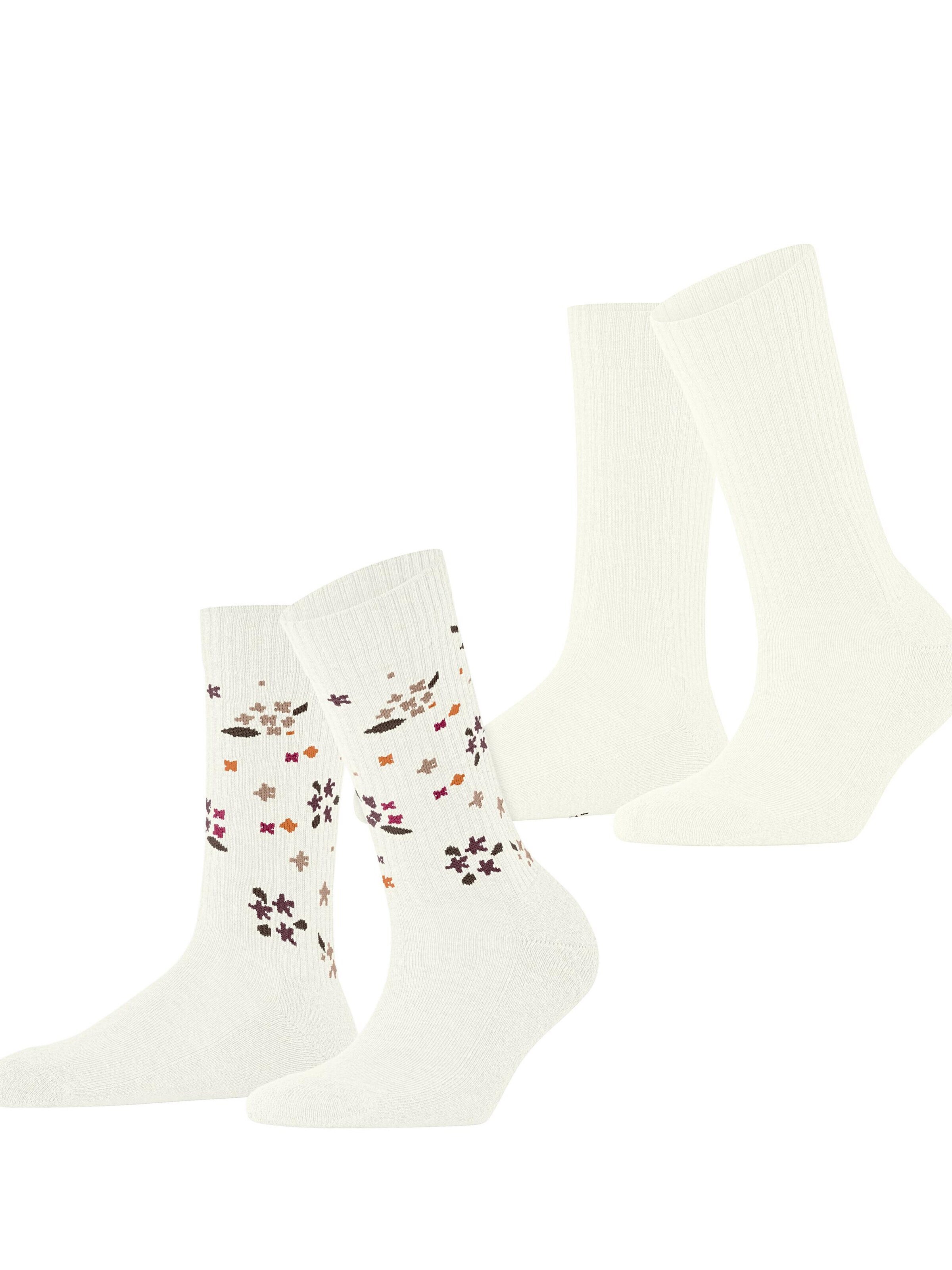 ESPRIT Socken 'Flower Rib 2-Pack'‌‌‌‌‌ in Weiß: Vorderseite