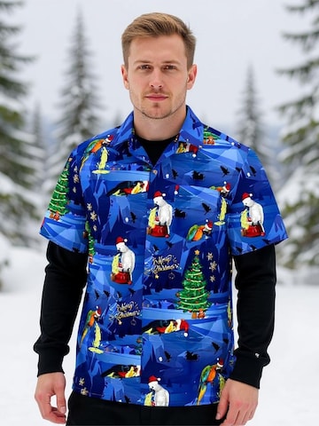 Hawaiihemdshop.de - Regular Fit Camisa 'Hawaiihemd Christmas Parrots' em azul