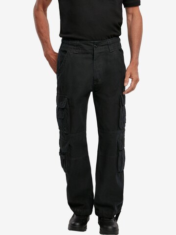 Brandit Tapered Cargo Pants in Black: front