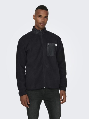 Only & Sons Fleece jas 'Just' in Zwart