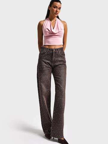 IT'S BASIC Loose fit Jeans 'RHINESTONE LOOSE MID RISE JEANS' in Brown