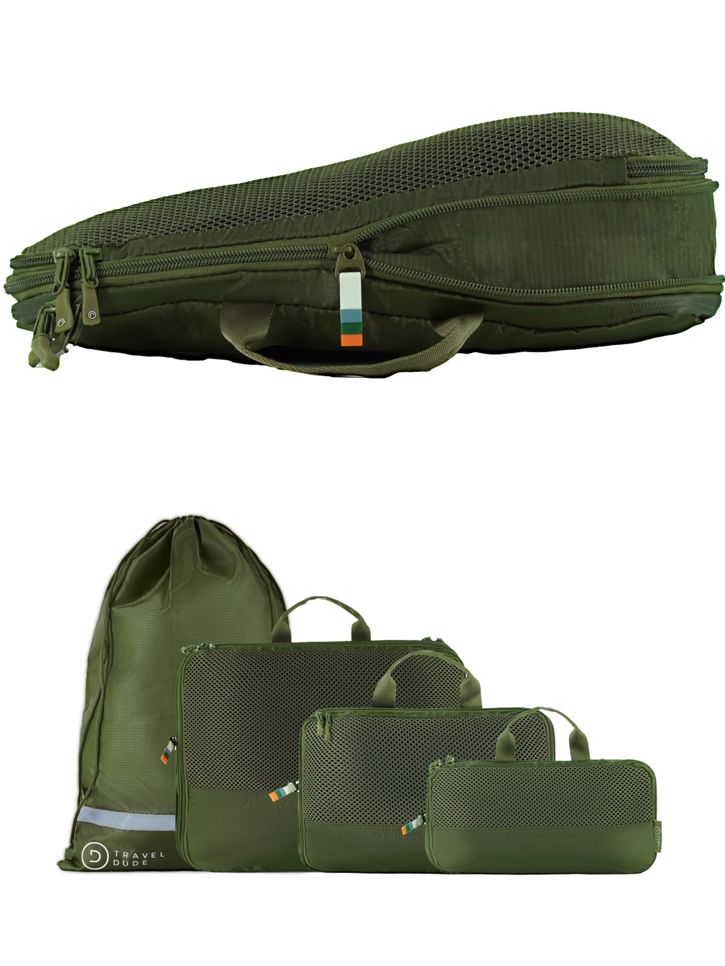 TRAVEL DUDE Reistas 'Packing Cubes Set 4 Teilig mit Kompression, Packwürfel, Packtaschen Set für Rucksack & Koffer' in Groen: voorkant