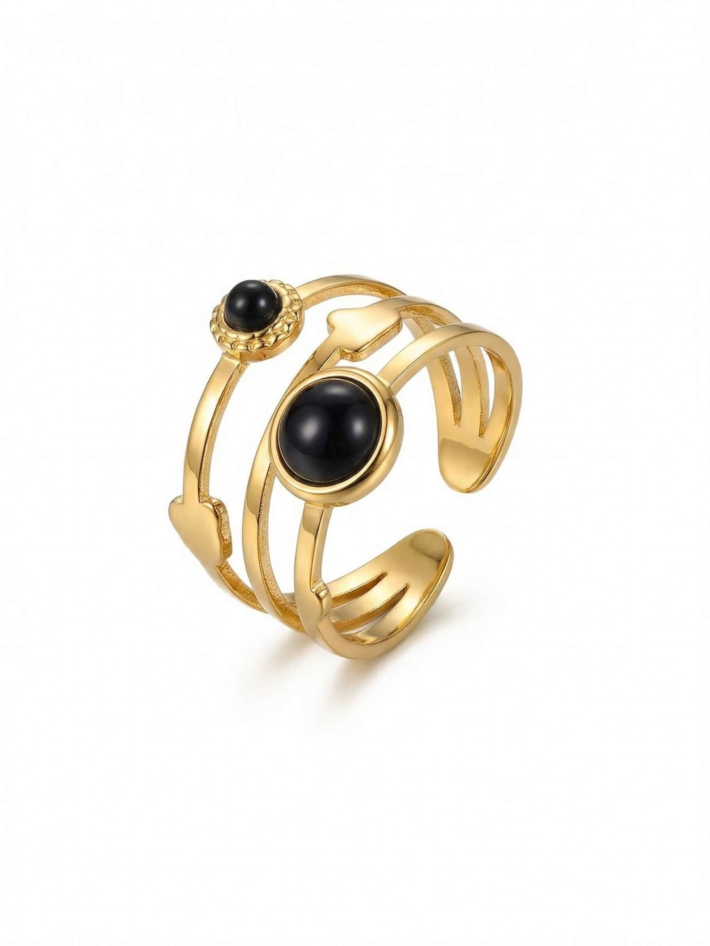 Nemomatheo Ring 'Obsidiana – Dreifach-Bandring mit Stein'‌‌‌‌‌‌‌ in Gold: Vorderseite