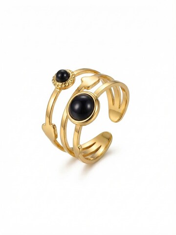 Nemomatheo Ring 'Obsidiana – Dreifach-Bandring mit Stein' in Gold: front