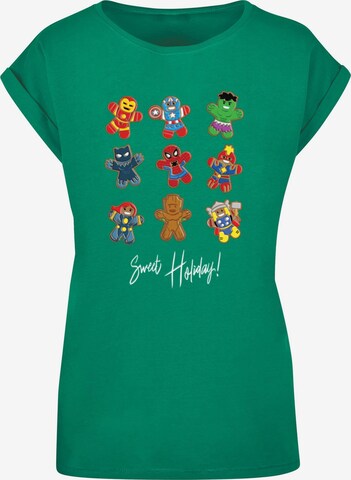 ABSOLUTE CULT Shirt 'Marvel - Gingerbread Avengers' in Groen: voorkant