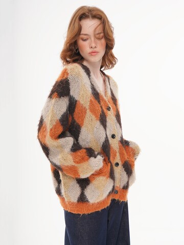 yoligex Pullover 'V-neck Argyle Knit Cardigan - Orange' i orange