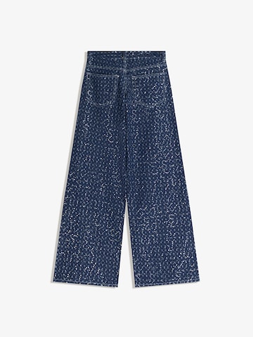 Bershka Široký strih Džínsy - Modrá