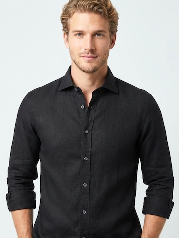 Slim fit Camicia business 'Firenze Essentials Linen Man Shirt Black' di 7Camicie in nero