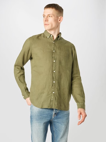 ESPRIT Regular fit Button Up Shirt 'Gmt Dye Lin' in Green: front